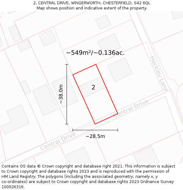 2, CENTRAL DRIVE, WINGERWORTH, CHESTERFIELD, S42 6QL: Plot and title map