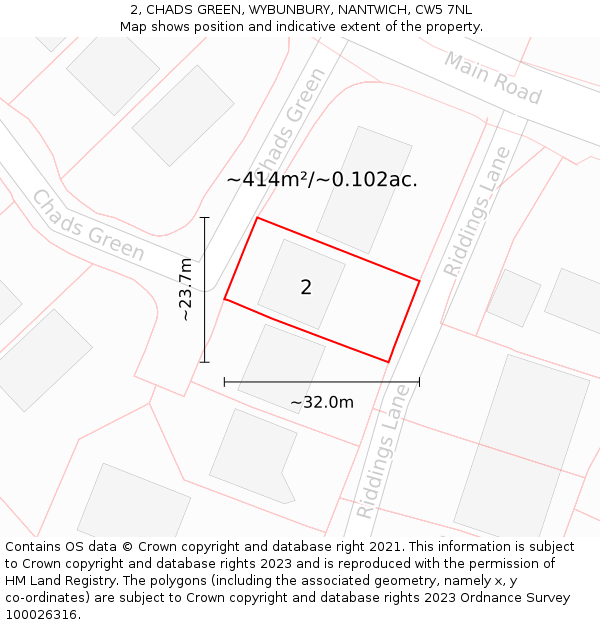 2, CHADS GREEN, WYBUNBURY, NANTWICH, CW5 7NL: Plot and title map