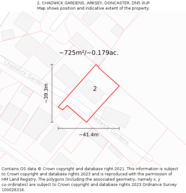 2, CHADWICK GARDENS, ARKSEY, DONCASTER, DN5 0UP: Plot and title map