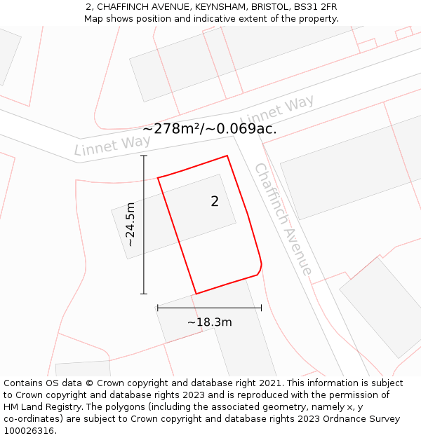 2, CHAFFINCH AVENUE, KEYNSHAM, BRISTOL, BS31 2FR: Plot and title map