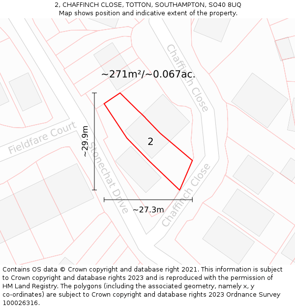 2, CHAFFINCH CLOSE, TOTTON, SOUTHAMPTON, SO40 8UQ: Plot and title map