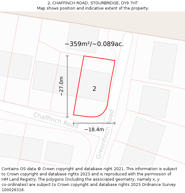 2, CHAFFINCH ROAD, STOURBRIDGE, DY9 7HT: Plot and title map