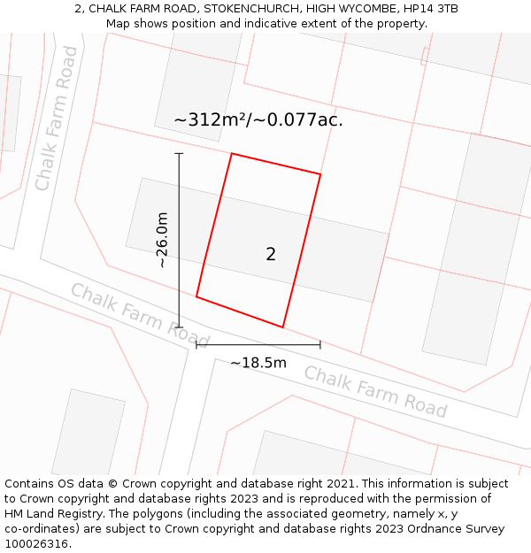 2, CHALK FARM ROAD, STOKENCHURCH, HIGH WYCOMBE, HP14 3TB: Plot and title map