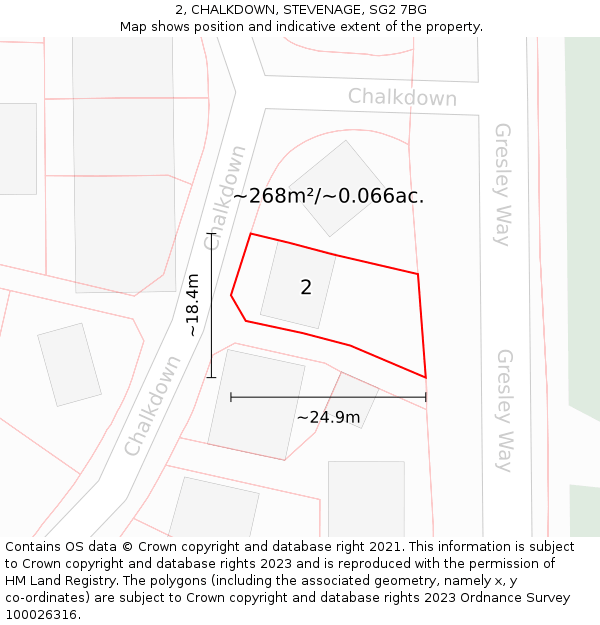 2, CHALKDOWN, STEVENAGE, SG2 7BG: Plot and title map