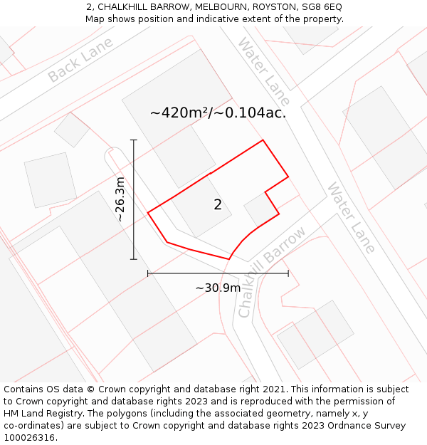 2, CHALKHILL BARROW, MELBOURN, ROYSTON, SG8 6EQ: Plot and title map