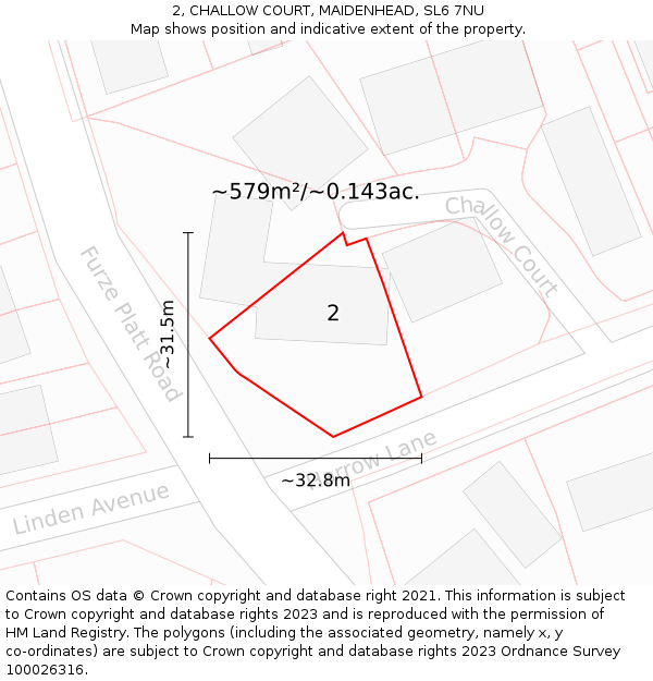 2, CHALLOW COURT, MAIDENHEAD, SL6 7NU: Plot and title map