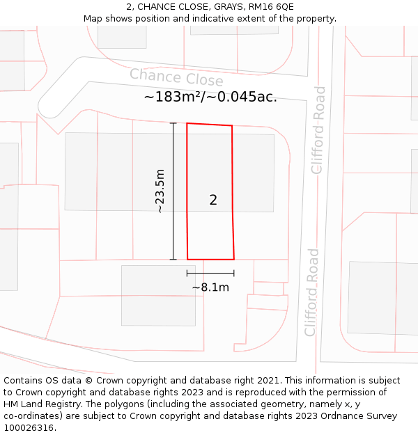 2, CHANCE CLOSE, GRAYS, RM16 6QE: Plot and title map