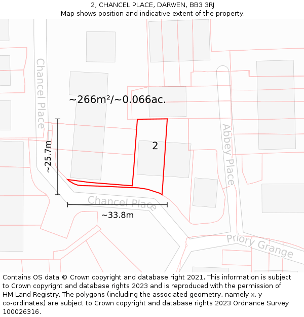 2, CHANCEL PLACE, DARWEN, BB3 3RJ: Plot and title map