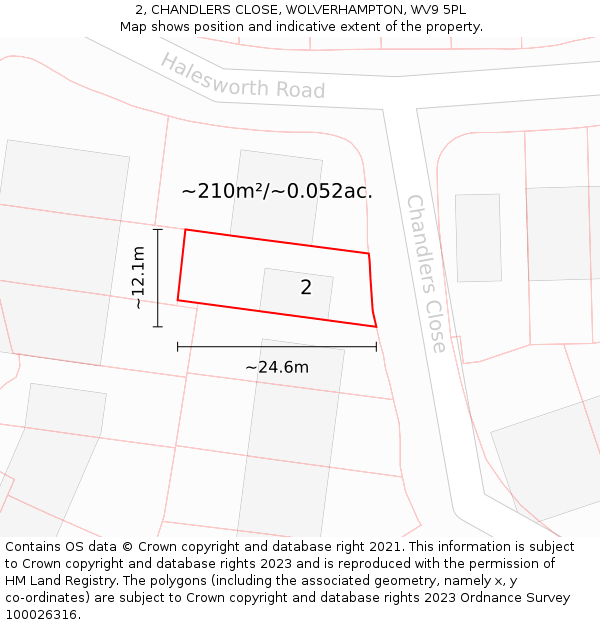 2, CHANDLERS CLOSE, WOLVERHAMPTON, WV9 5PL: Plot and title map
