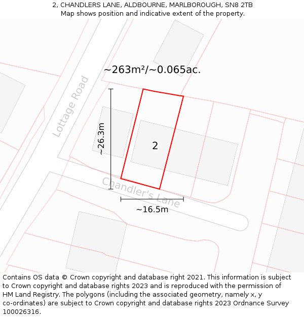 2, CHANDLERS LANE, ALDBOURNE, MARLBOROUGH, SN8 2TB: Plot and title map