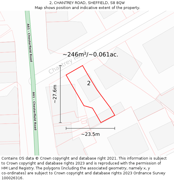 2, CHANTREY ROAD, SHEFFIELD, S8 8QW: Plot and title map