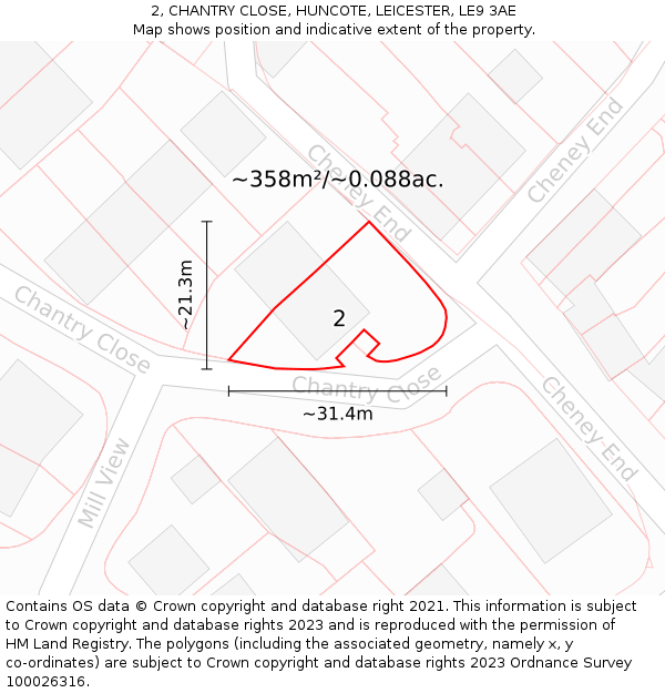 2, CHANTRY CLOSE, HUNCOTE, LEICESTER, LE9 3AE: Plot and title map