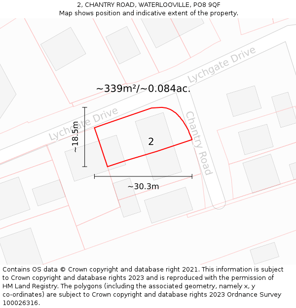 2, CHANTRY ROAD, WATERLOOVILLE, PO8 9QF: Plot and title map