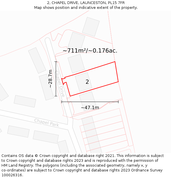 2, CHAPEL DRIVE, LAUNCESTON, PL15 7FR: Plot and title map