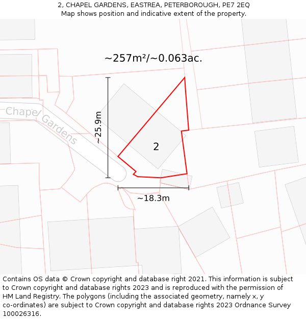 2, CHAPEL GARDENS, EASTREA, PETERBOROUGH, PE7 2EQ: Plot and title map