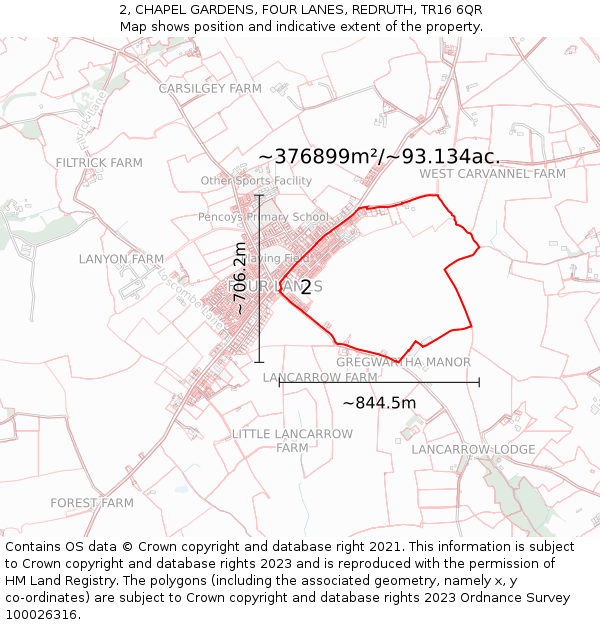 2, CHAPEL GARDENS, FOUR LANES, REDRUTH, TR16 6QR: Plot and title map