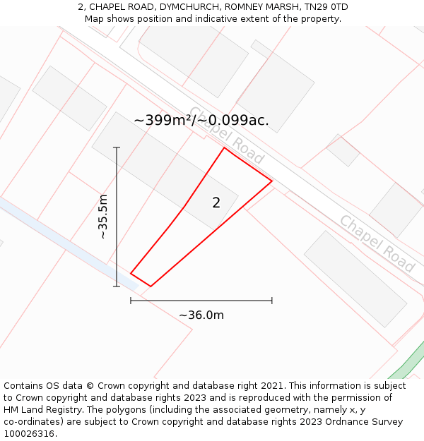 2, CHAPEL ROAD, DYMCHURCH, ROMNEY MARSH, TN29 0TD: Plot and title map