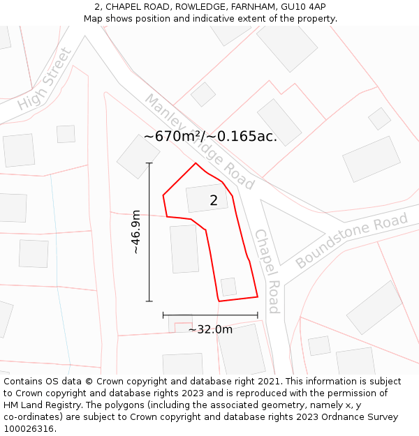 2, CHAPEL ROAD, ROWLEDGE, FARNHAM, GU10 4AP: Plot and title map