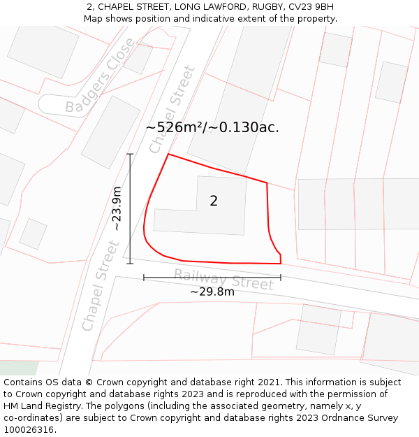 2, CHAPEL STREET, LONG LAWFORD, RUGBY, CV23 9BH: Plot and title map