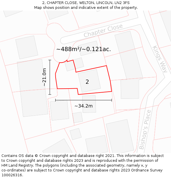 2, CHAPTER CLOSE, WELTON, LINCOLN, LN2 3FS: Plot and title map