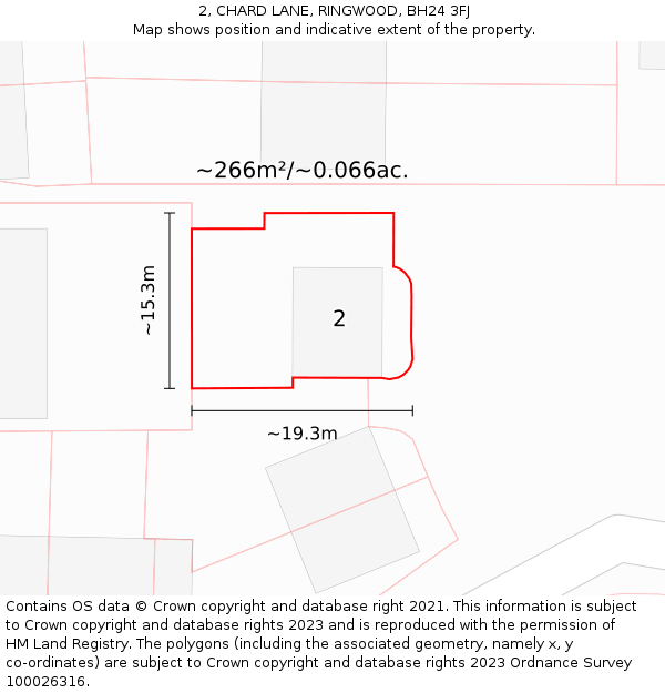 2, CHARD LANE, RINGWOOD, BH24 3FJ: Plot and title map