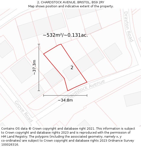 2, CHARDSTOCK AVENUE, BRISTOL, BS9 2RY: Plot and title map