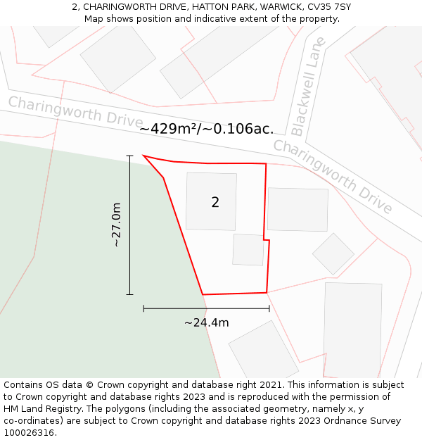 2, CHARINGWORTH DRIVE, HATTON PARK, WARWICK, CV35 7SY: Plot and title map