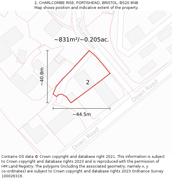 2, CHARLCOMBE RISE, PORTISHEAD, BRISTOL, BS20 8NB: Plot and title map