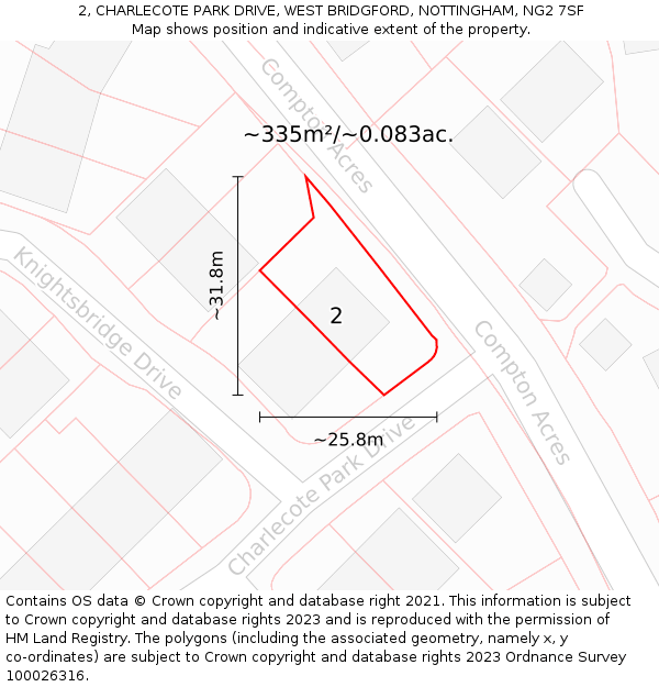 2, CHARLECOTE PARK DRIVE, WEST BRIDGFORD, NOTTINGHAM, NG2 7SF: Plot and title map