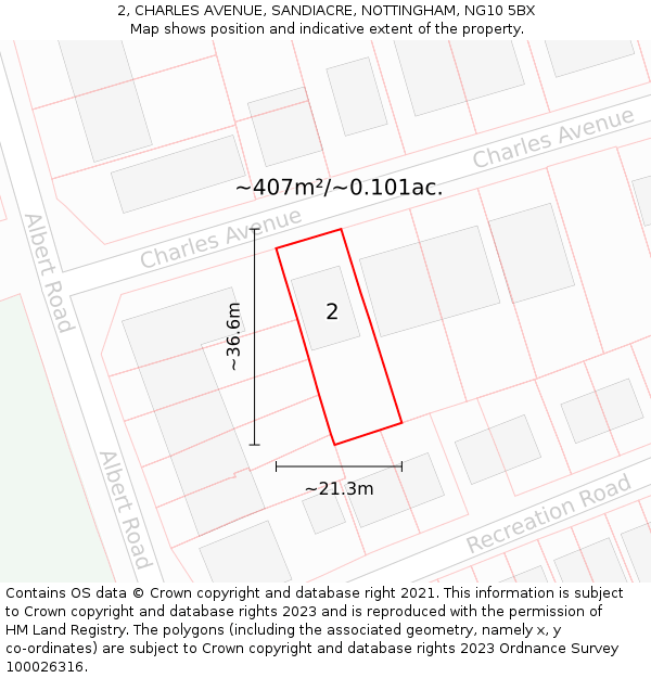 2, CHARLES AVENUE, SANDIACRE, NOTTINGHAM, NG10 5BX: Plot and title map