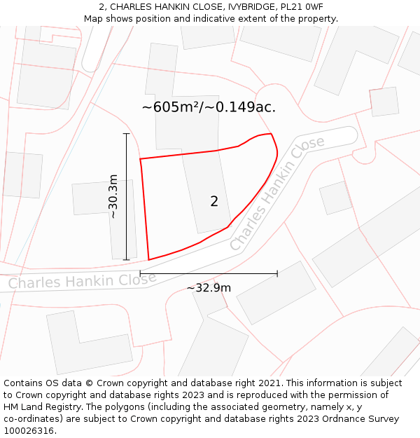 2, CHARLES HANKIN CLOSE, IVYBRIDGE, PL21 0WF: Plot and title map