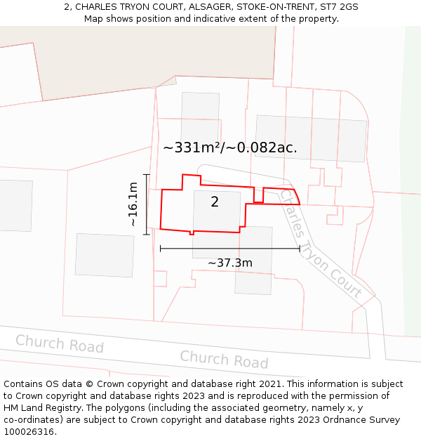 2, CHARLES TRYON COURT, ALSAGER, STOKE-ON-TRENT, ST7 2GS: Plot and title map