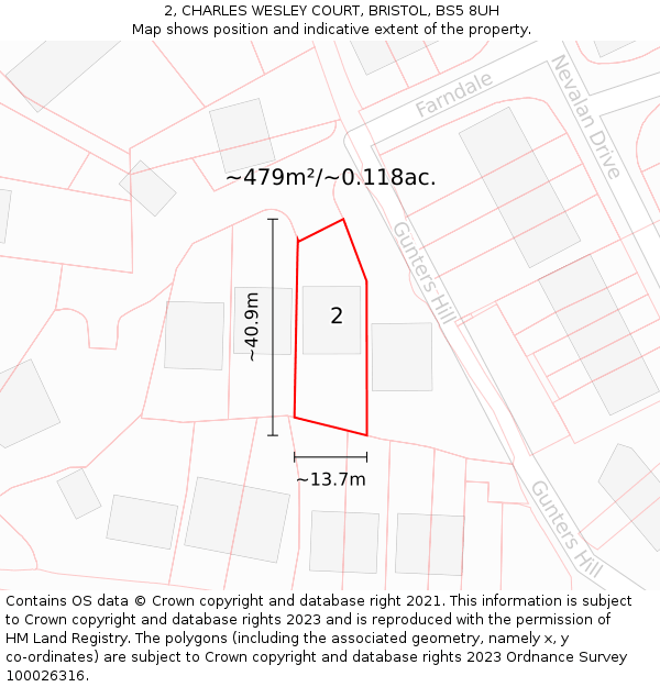 2, CHARLES WESLEY COURT, BRISTOL, BS5 8UH: Plot and title map