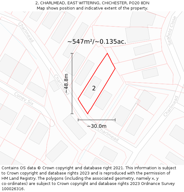 2, CHARLMEAD, EAST WITTERING, CHICHESTER, PO20 8DN: Plot and title map