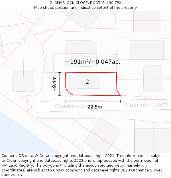 2, CHARLOCK CLOSE, BOOTLE, L30 7RX: Plot and title map