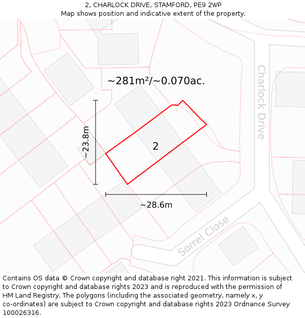 2, CHARLOCK DRIVE, STAMFORD, PE9 2WP: Plot and title map