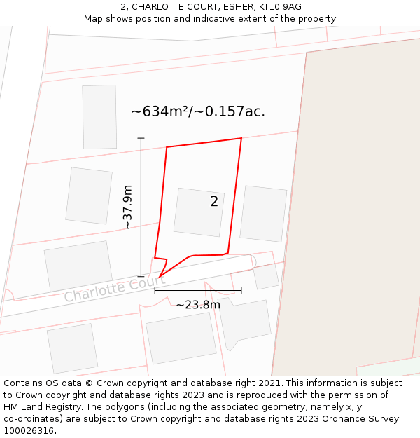 2, CHARLOTTE COURT, ESHER, KT10 9AG: Plot and title map