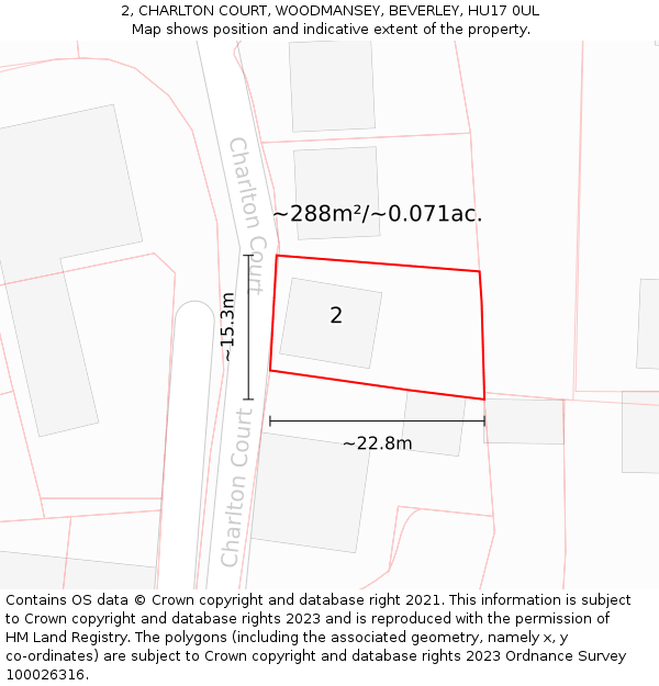 2, CHARLTON COURT, WOODMANSEY, BEVERLEY, HU17 0UL: Plot and title map