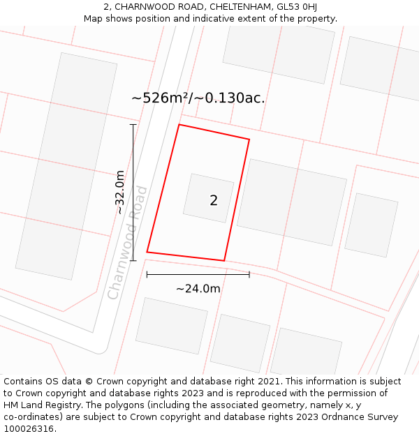 2, CHARNWOOD ROAD, CHELTENHAM, GL53 0HJ: Plot and title map