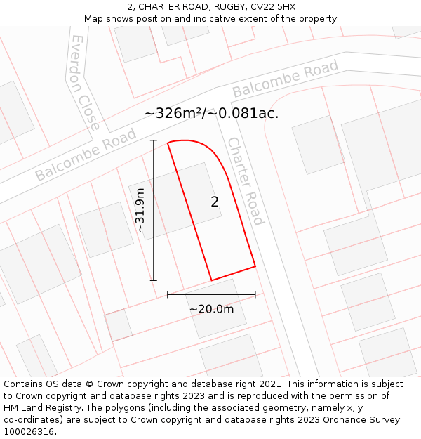 2, CHARTER ROAD, RUGBY, CV22 5HX: Plot and title map