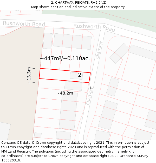 2, CHARTWAY, REIGATE, RH2 0NZ: Plot and title map