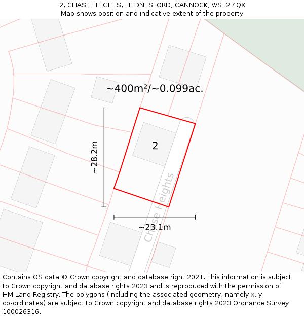 2, CHASE HEIGHTS, HEDNESFORD, CANNOCK, WS12 4QX: Plot and title map