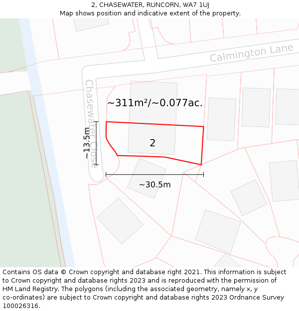 2, CHASEWATER, RUNCORN, WA7 1UJ: Plot and title map