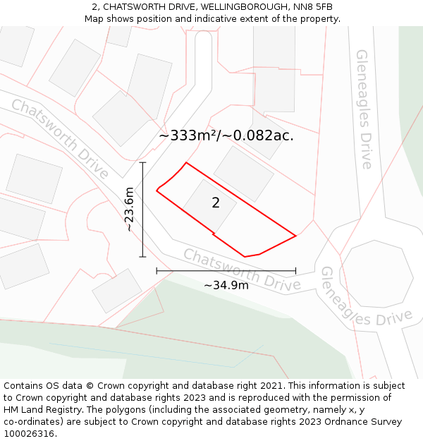 2, CHATSWORTH DRIVE, WELLINGBOROUGH, NN8 5FB: Plot and title map