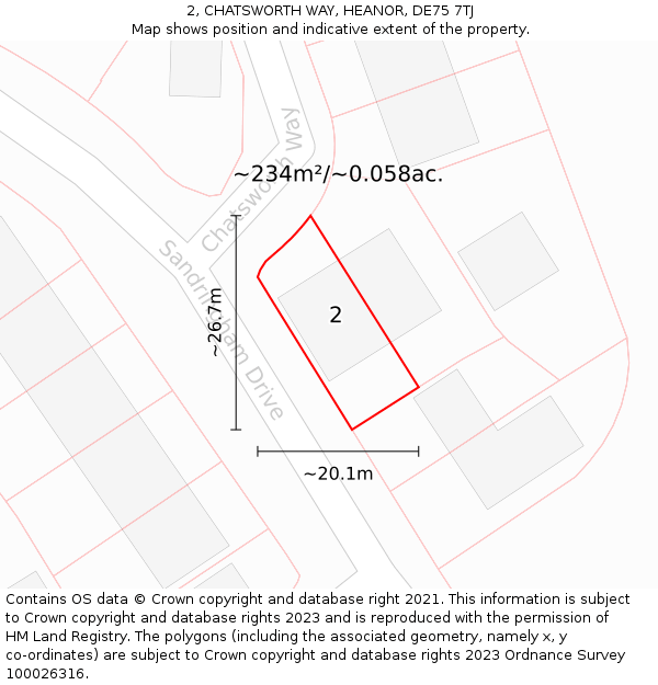 2, CHATSWORTH WAY, HEANOR, DE75 7TJ: Plot and title map