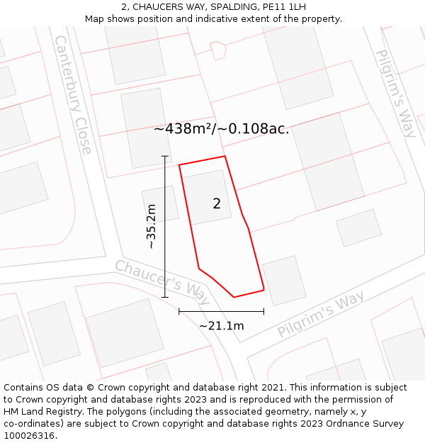 2, CHAUCERS WAY, SPALDING, PE11 1LH: Plot and title map