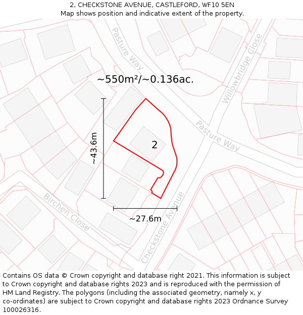 2, CHECKSTONE AVENUE, CASTLEFORD, WF10 5EN: Plot and title map