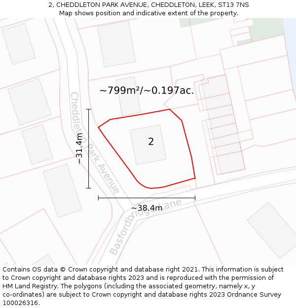 2, CHEDDLETON PARK AVENUE, CHEDDLETON, LEEK, ST13 7NS: Plot and title map