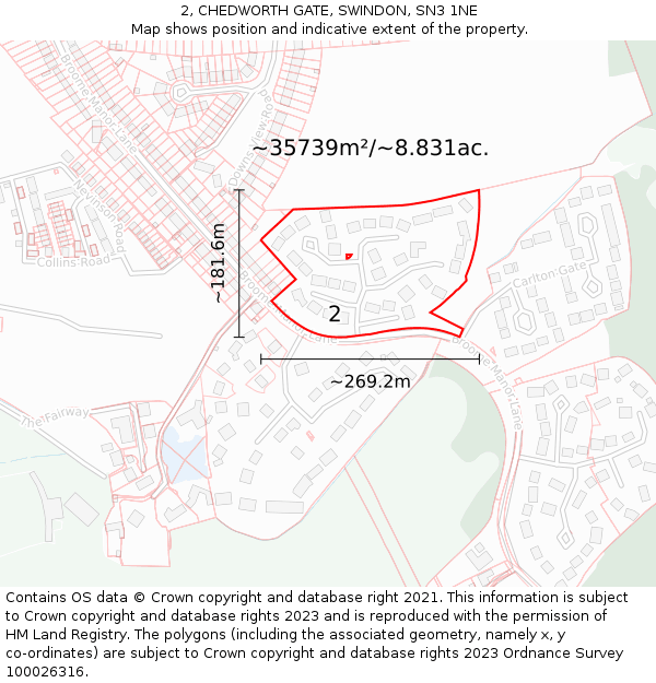 2, CHEDWORTH GATE, SWINDON, SN3 1NE: Plot and title map