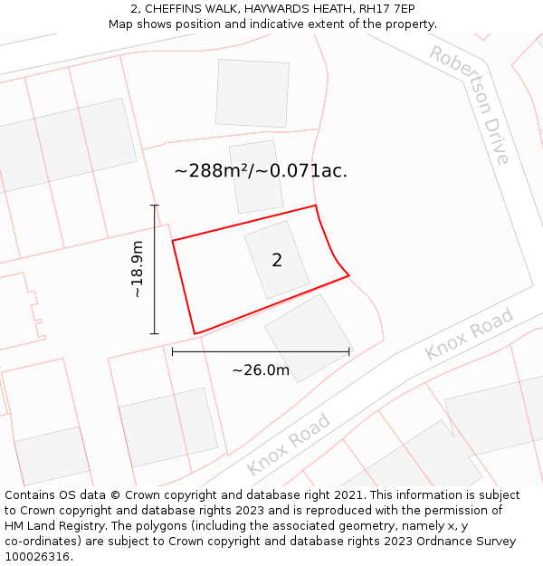 2, CHEFFINS WALK, HAYWARDS HEATH, RH17 7EP: Plot and title map